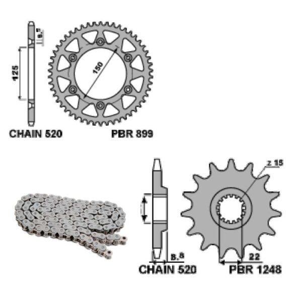 KTM SMR 450 2004 > - PBR reťazový kit 14 / 45 / 520